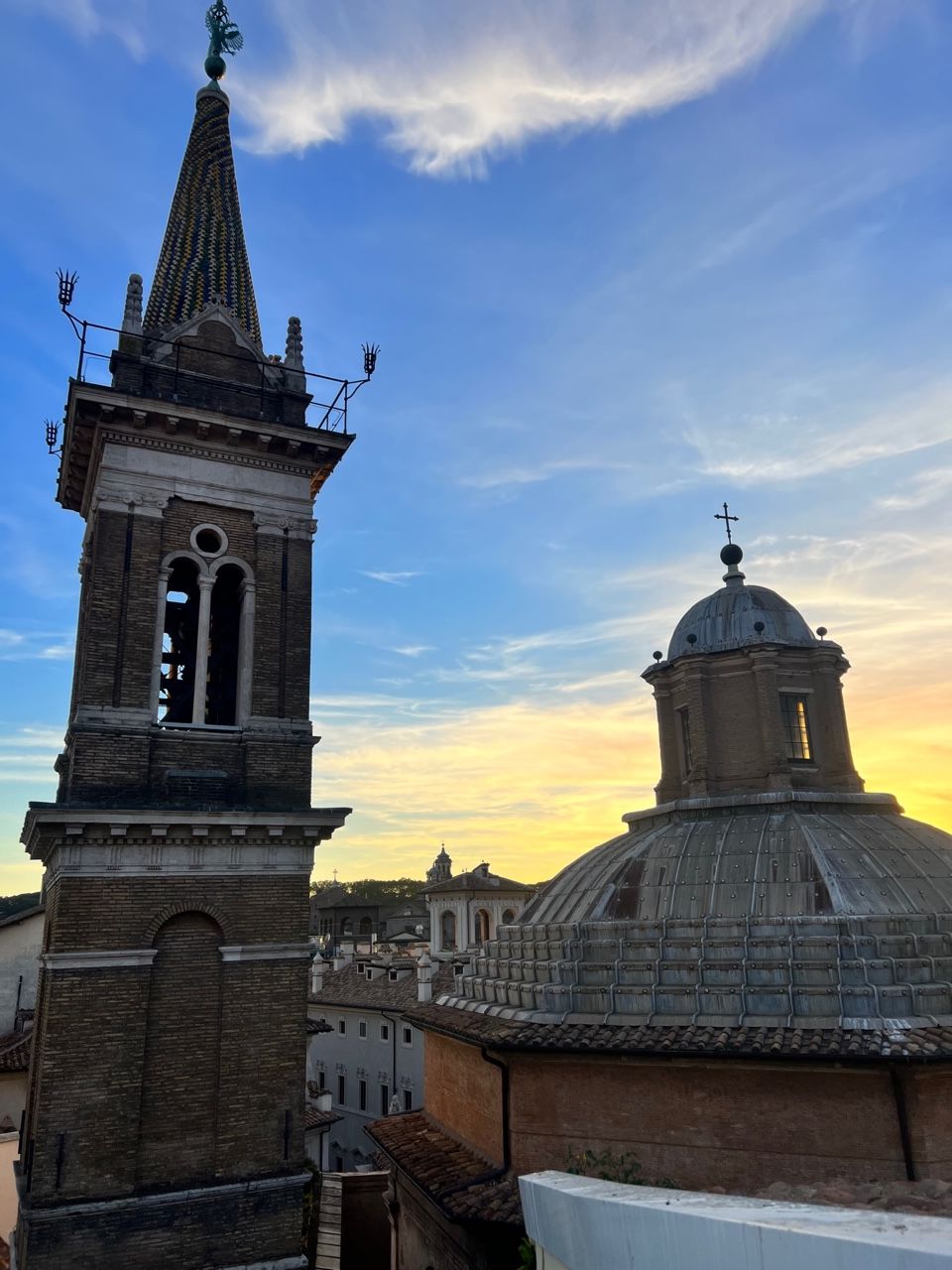 Stunning sunset from the rooftop at the BioRaphael Hotel in Rome.